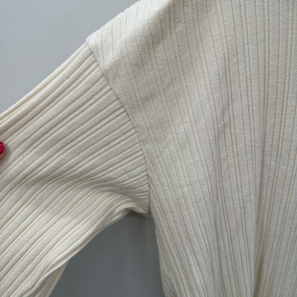 MADEWELL VARIEGATED Ribbed boxy cream 1/4 button stretchy polo.  MEDIUM - Picture 7 of 12